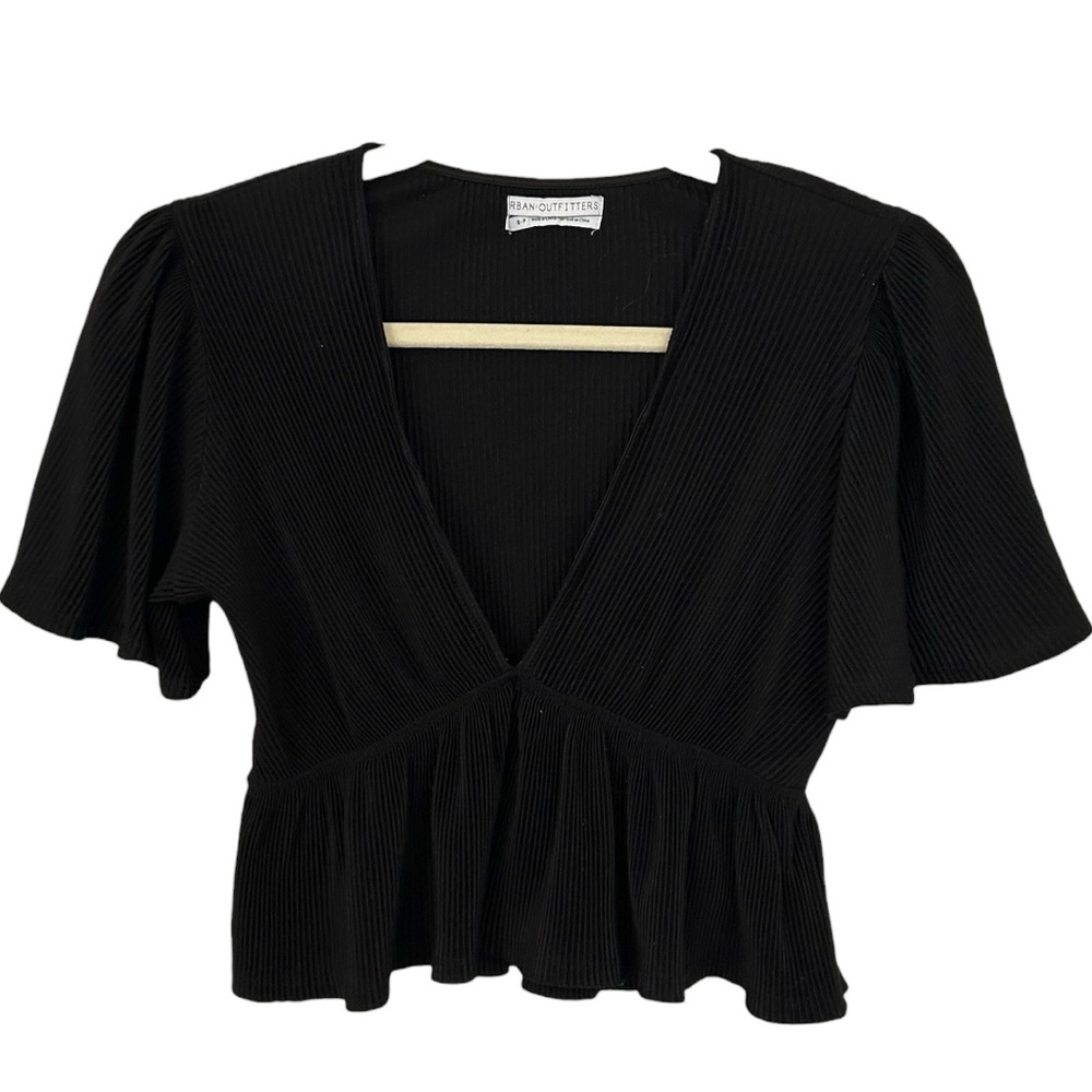 Urban Outfitters Women’s Black Ribbed Babydoll Peplum Top Sz S